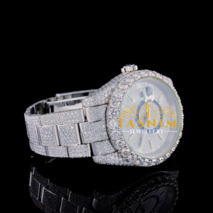Reloj de Pulsera de Cuarzo Analógico de Lujo con Diamantes de Moissanita VVS para Hombre, Estilo Deportivo/Fashion, con Cristal, 41 mm, Chapado en Oro Blanco, Acero Inoxidable - Product Image 2