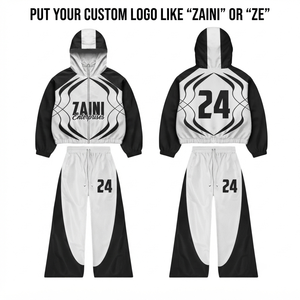 Mens Windbreaker Suit 140 GSM 100 Polyester Lightweight Black <b>White</b> Panel Design Custom Logo Printed OEM ODM <b>Tracksuit</b> - Product Image 1