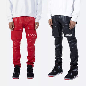 Custom Patchwork Embroidery <b>Vintage</b> Streetwear High Waist Flare Sweat <b>Trousers</b> Faux Leather Men's Pants Straight Curved Striped - Product Image 1