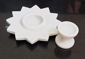 White <b>Marble</b> Tea Light Uruli with Lotus Flower Design Decorative Bowl Candle Holder with <b>Marble</b> Diya Elegant Home Festive Decor - Product Image 5