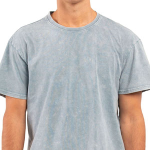 Casual Solid Acid Wash T-shirt 100% Cotton Knitted Breathable Customizable Premium Fabric O-neck Regular Fit For Outdoor - Product Image 5