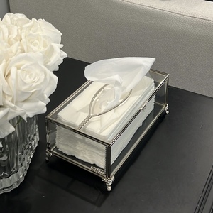 Wholesale Luxury Rectangle Home Decor Silver Metal Framed Plain Glass Tissue <b>Box</b> with Elegant Feet and Clasp Tissue Holder <b>Box</b> - Product Image 5