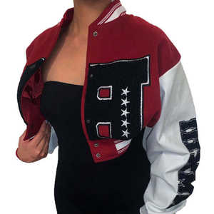 Veste bomber courte matelassée en laine/cachemire pour femme, boutonnée, coupe varsity, avec caractéristiques coupe-vent et respirantes - Product Image 6