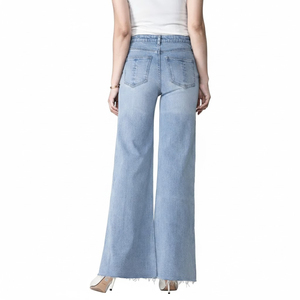 Pantalon évasé en denim pour femme, taille haute, coupe large, design personnalisé, décontracté, doux, haute qualité, vente en gros - Product Image 6