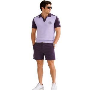 Lavender and Deep Purple <b>Mens</b> Polo <b>Shirt</b> and Shorts Set Contrast Collar Casual Summer Two Piece Outfit Custom Logo Premium - Product Image 1