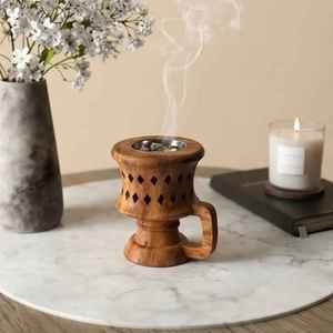 Brûleur d'encens en bois sculpté avec calligraphie arabe, porte-charbon et porte-bakhoor, pour cadeaux de Ramadan et de l'Aïd, Mabkhara du Moyen-Orient - Product Image 5