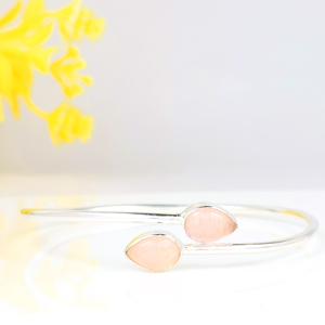 Wholesale Handmade 925 Sterling Silver Plated Natural Rose Quartz Gemstone Two <b>Stone</b> Teardrop Bypass Bangle <b>Bracelet</b> Elegant - Product Image 4