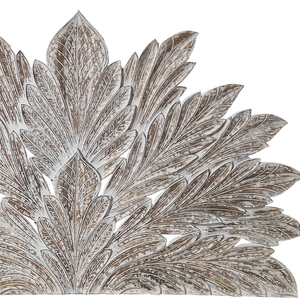 Cabecero de Cama King Size de Madera Tallada a Mano con Diseño de Hoja de Palma, Estilo Boho, en Gris Lavado, Decoración de Cama de Madera Ingenierizada - Product Image 4