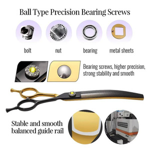 Tijeras de Peluquería Canina Profesionales Fenice de 7.5 Pulgadas, Color Negro y Dorado, Curvas, para Adelgazar y Desbaste, Ecológicas - Product Image 2