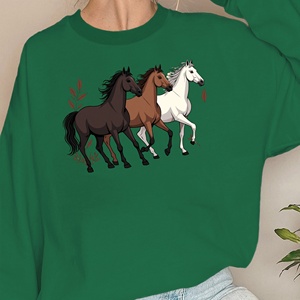 Sweat-shirts décontractés pour femmes en tricot imprimé avec trois chevaux EQUESTRIAN - Product Image 3