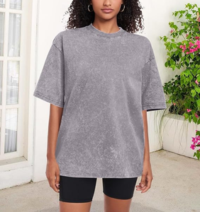 OEM Oversized <b>Drop</b> Shoulder 240 GSM T-Shirt for Women Custom <b>Acid</b> Washed Design 100% Cotton Multi Colors Plain Black Low MOQ - Product Image 1