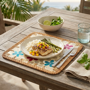 Mother of Pearl Placemat, Shell Inlay Square <b>Table</b> Mat with Luxury Multi-color Floral Mosaic for <b>Dining</b> Decor & Summer Parties - Product Image 5