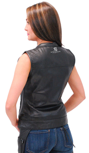 <b>Women</b> Motorcycle Leather Vest Stylish Biker <b>Waistcoat</b> Slim Fit Sleeveless Vintage Outerwear Zipper Windproof Casual Wear - Product Image 2