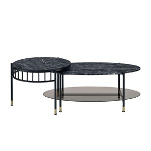 Silas Engineered Stone Top and Black Finish <b>Nesting</b> Coffee <b>Table</b> - Product Image 5