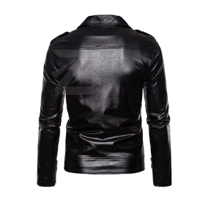 <b>Men</b> Genuine Leather Waterproof Windproof Slim Fit Casual Motorcycle <b>Jacket</b> Lapel Collar Diagonal Zipper <b>White</b> Black Fashion - Product Image 6