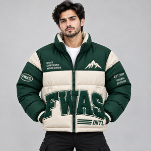 Chaquetas Acolchadas Personalizadas para Hombre, Chaqueta de Invierno Gruesa, Resistente al Viento, con Cierre, Ropa Exterior Informal con Estampado de Letras y Diseño de Parches, Estilo Americano - Product Image 1