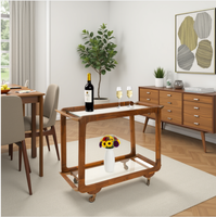 Chariot de service en bois et verre, table basse roulante, étagère de rangement à structure métallique pour la maison, l'hôtel, le salon