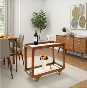 Wood and Glass <b>Serving</b> <b>Trolley</b> Rolling Coffee Table Metal Frame Storage Rack for Home Hotel Living Room - Product Image 6