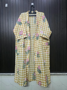 Bata Kimono de Algodón para Mujer, Cuello en V, Larga, Estampado Floral, Ligera, para Baño, Verano, Ropa de Estar por Casa, Camisón Informal - Product Image 4