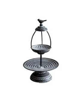 Comedero para Pájaros de Metal de 2 Niveles, Estilo Vintage, con Baño para Pájaros y Bandeja para Semillas, con Figura de Pájaro, para Jardín, Patio, Decoración de Paisajes - Product Image 1