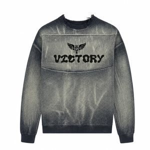 Sudadera Vintage Lavada de Cuello Redondo para Hombre, Estilo Urbano, Pullover Desgastado, Casual, Oversize, de Algodón y Forro Polar - Product Image 1