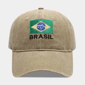 Casquette de baseball unisexe en denim Oxford brodée drapeau du Brésil, ajustable, en coton, 6 panneaux, style sportif Argyle, toutes saisons, décontractée - Product Image 1