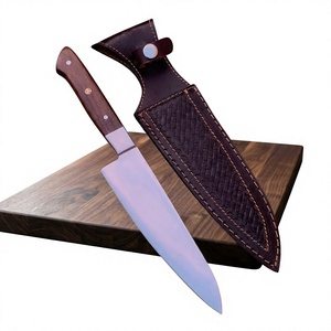 Couteau de chef professionnel de 8 pouces, manche ergonomique en bois personnalisé, couteau à découper avec étui en cuir tressé - Product Image 1