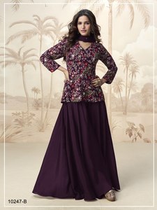 Conjunto de Salwar de Rayón para Mujer, Estampado Floral, Top con Cuello en V, Dupatta Morado, Atuendo Tradicional para Bodas y Fiestas - Product Image 1