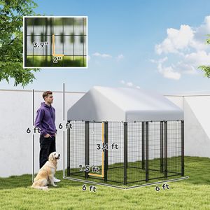 Enclos pour chien en fil métallique soudé robuste 6 x 6 x 6 m avec toit, anti-évasion, verrouillable, parc de jeu, cage pour animaux de compagnie - Product Image 3