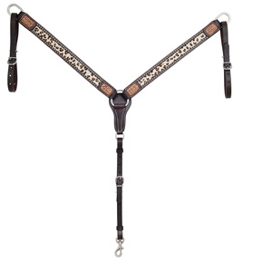 Custom Made Genuine Leather Western Hand Tooled Breast Collar With Hair on & <b>Stud</b> Wholesale Manufacturer Supplier Saman Exports - Product Image 2