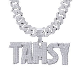 Custom Iced Out Moissanite Shape <b>Name</b> Pendant Necklace with Cuban Link <b>Chain</b> Hip Hop Bling 925 Silver Jewelry for Men Women - Product Image 6