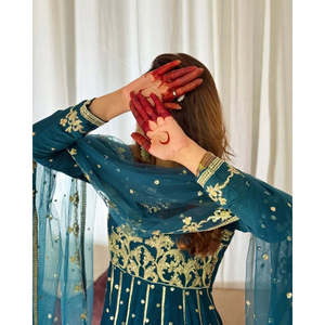 Robe Anarkali de soirée pour femmes Valam Fashion Designer avec pantalon et dupatta bleu taille M, ensembles de costumes élégants - Product Image 3