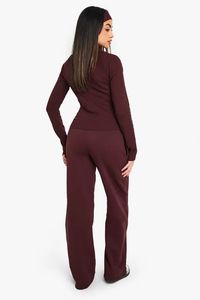 High Demand Winter Chocolate Brown Women's Straight Leg Joggers Terry Fleece 100% Cotton Drawstring Closure Soft Touch - Product Image 2