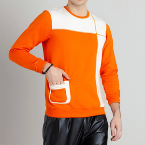 Sudadera Unisex de Cuello Redondo, Color Naranja y Blanco, 100% Algodón, Bordada, Transpirable, Casual, de Manga Larga, Tejido de Punto, Corte Regular, Estilo Hip Hop - Product Image 5