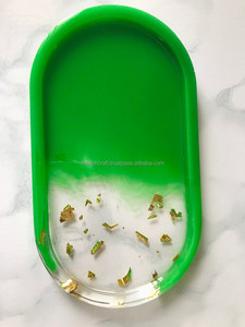 Irish Green Resin Trinket Tray Handmade Vanity Tray Oval Jewelry <b>Ring</b> Dish Unique Home Decor Gold Flakes Multipurpose Gift - Product Image 5