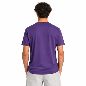 T-shirt uni violet pour homme, manches courtes, coton, coupe ajustée, col rond, couleur unie, basique, premium, confortable, respirant, doux - Product Image 3