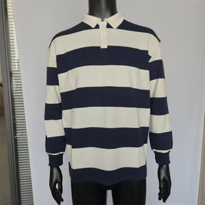 เสื้อโปโลถักแขนยาวผู้ชาย ลายทางสไตล์รักบี้ ผ้าฝ้าย 80% โพลีเอสเตอร์ 20% มีสินค้าในสต็อก เสื้อโปโลลำลองติดกระดุม - Product Image 3