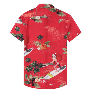 Chemise décontractée tricotée pour homme, motif cachemire rouge, imprimé Père Noël sur surf, manches courtes, col rabattu, respirante, pour l'été, 100% ODM - Product Image 3
