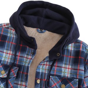 Veste chemise en flanelle polaire vintage pour homme, ajustée, à carreaux, doublée épaisse, avec empiècements en daim - Product Image 4