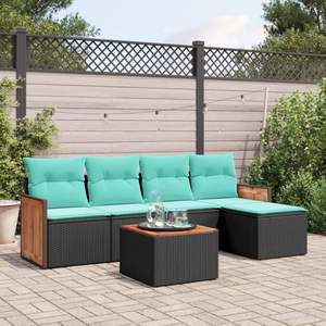 Set di divani da giardino in polyrattan nero da 6 pezzi con cuscini - Product Image 1
