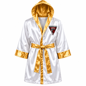 Robe de boxe personnalisée en coton avec capuche en satin, ceinture et logo sur mesure pour entrée au ring, écologique, vente en gros - Product Image 3
