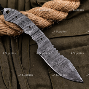 Hojas de cuchillo en bruto de acero de Damasco, de filo recto y punta caída, para caza, con espiga completa, forjadas a mano, OEM, DIY, al por mayor - Product Image 6