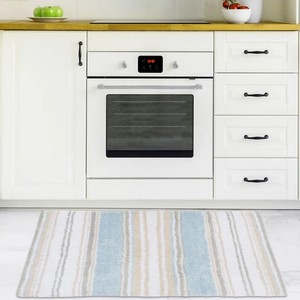 Striped Tufted Bath <b>Mat</b> Rectangle Cotton Non-Slip Rubber Backing Coastal Style Home Use - Product Image 2