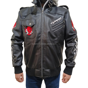 Chaqueta de Cuero Estilo Samurái Cyberpunk |   Sudadera con Capucha Johnny Silverhand para Cosplay de Motero, Ropa Exterior Bordada, Estilo Urbano Futurista y Cosplay - Product Image 5