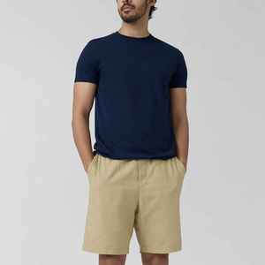 T-shirt à manches courtes pour homme, bleu marine, col rond, coupe classique, tricoté, 100% coton, couleur unie - Product Image 3