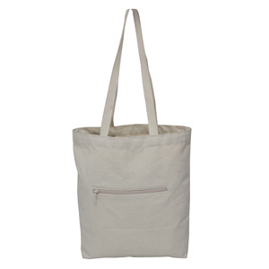 Reusable 12 Oz Natural Cotton Canvas <b>Tote</b> <b>Bag</b> Long Handle <b>Zip</b> Pocket Sublimation HeatTransfer for Custom Logo Print Promotional - Product Image 4