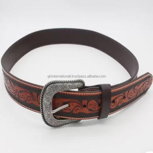 Custom Designer Embossed Black Western Hand Tooling Belts <b>Floral</b> Buckle Genuine Leather Fashion Belt for <b>Jeans</b> Belts - Product Image 4