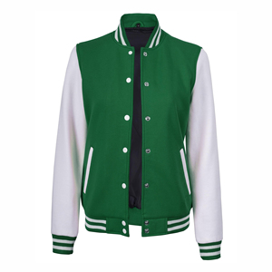 เสื้อแจ็คเก็ตวาร์ซิตี้สีเขียวขาวสำหรับผู้หญิง แขนยาว คอตั้ง ผ้าผสมขนสัตว์และฝ้าย สีพื้น ดีไซน์สปอร์ต เหมาะสำหรับใส่ในฤดูใบไม้ร่วง - Product Image 6