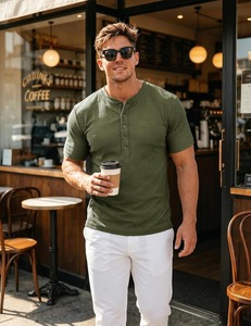 T-shirt contemporain à texture gaufrée, doux et respirant, fournisseur de vêtements de mode - Product Image 2