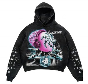 Hoodie court surdimensionné personnalisé brodé pour l'hiver, avec ourlet brut déchiré, impression DTG, qualité luxe, en molleton bouclette épais, délavé à l'acide - Product Image 3